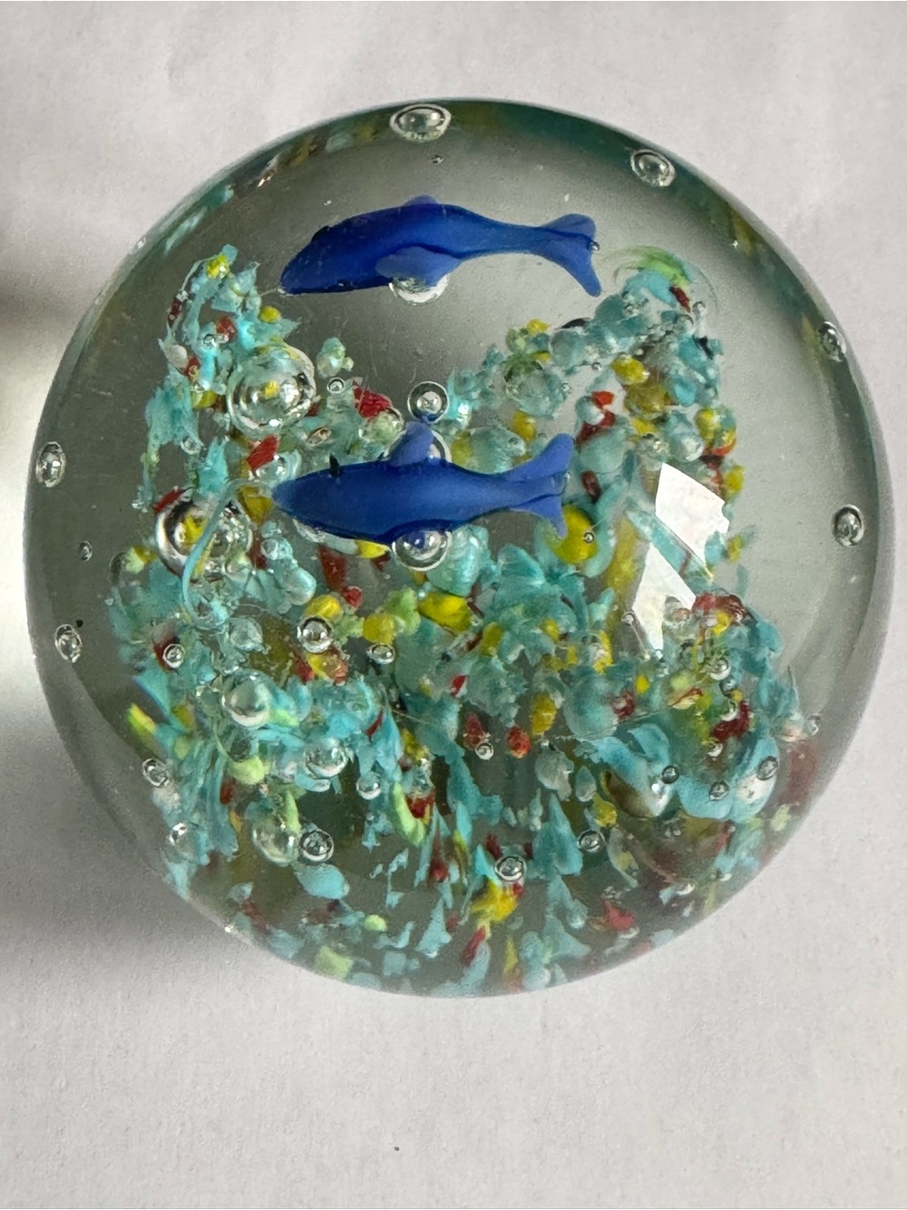 Vintage hand-blown art glass aquarium style paperweight. 2lbs 0.5oz